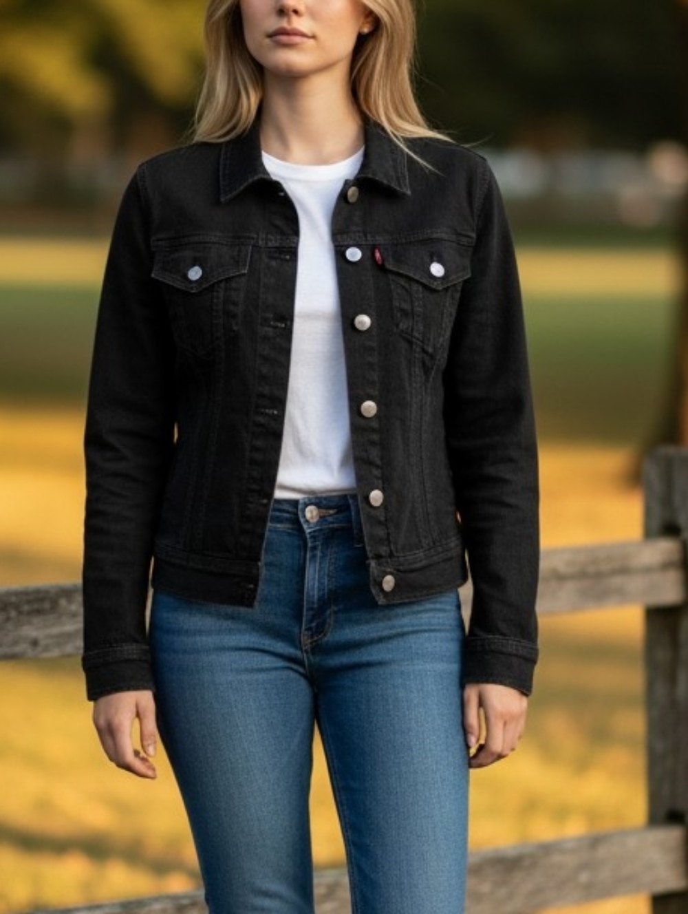 Joseph Cotton Jean Jacket Size Small Black